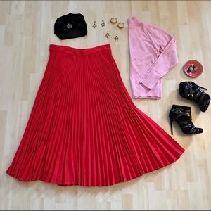 cherry red wool skirt